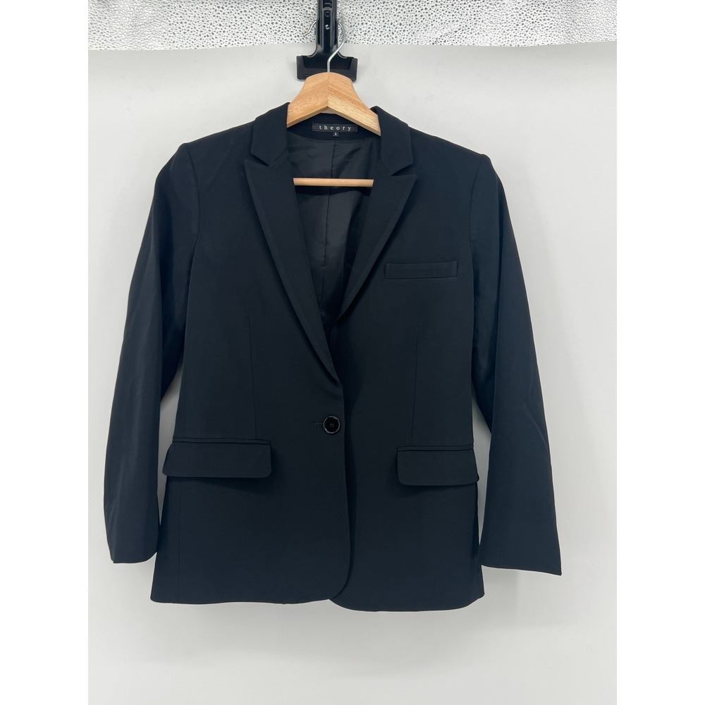 Theory Charlie Priceless Black Single Button Blazer Jacket Size 0 C0306106